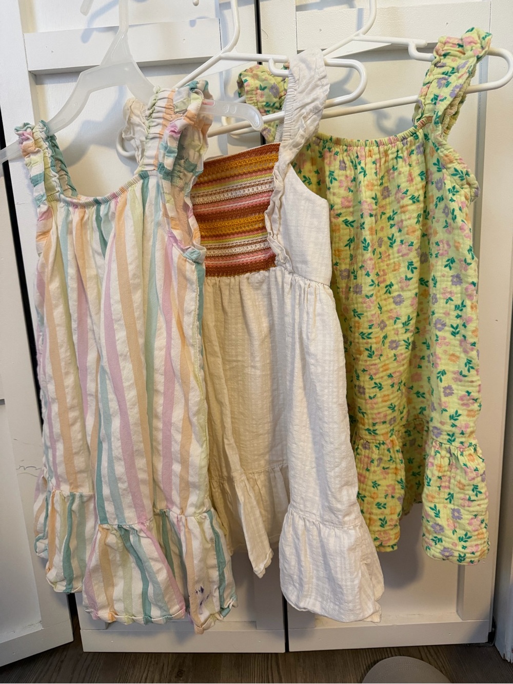 Girls' Pastel Stripe, White Gauze & Yellow Floral Sundress Set